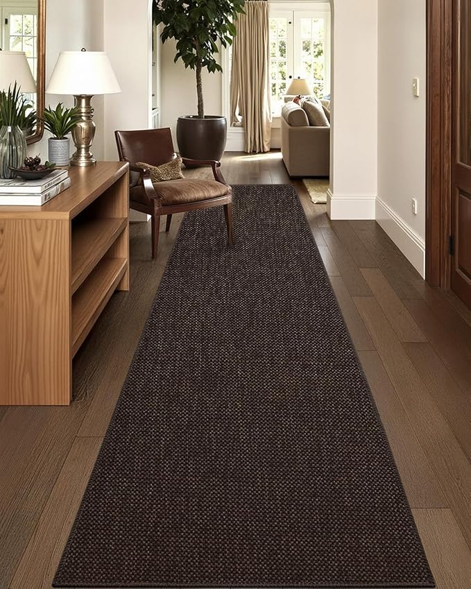 Color&Geometry Door Mat 2'4"x10' Runner Rug with Rubber Backing, Non Slip Washable Hallway Rug, Carpet Runners for Hallway Living Room Bedroom, Brown (Rolled-up NO Creases)