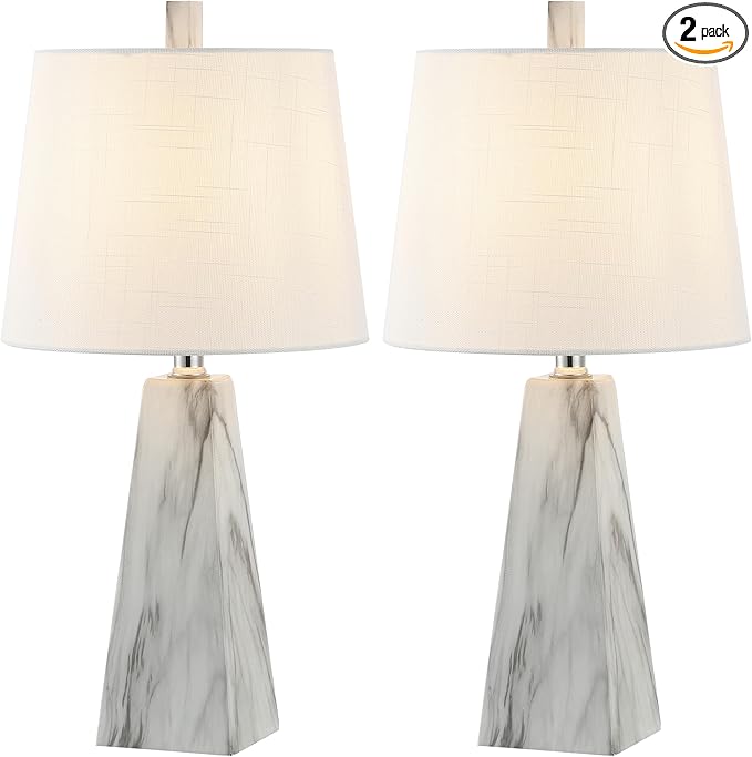 JONATHAN Y JYL1037A-SET2 Owen 20.5" Resin LED Table Lamp Contemporary, Office, Living Room, Family Room, Dining Room, Bedroom, Hallway, Foyer, White Marble Finish (Set of 2)