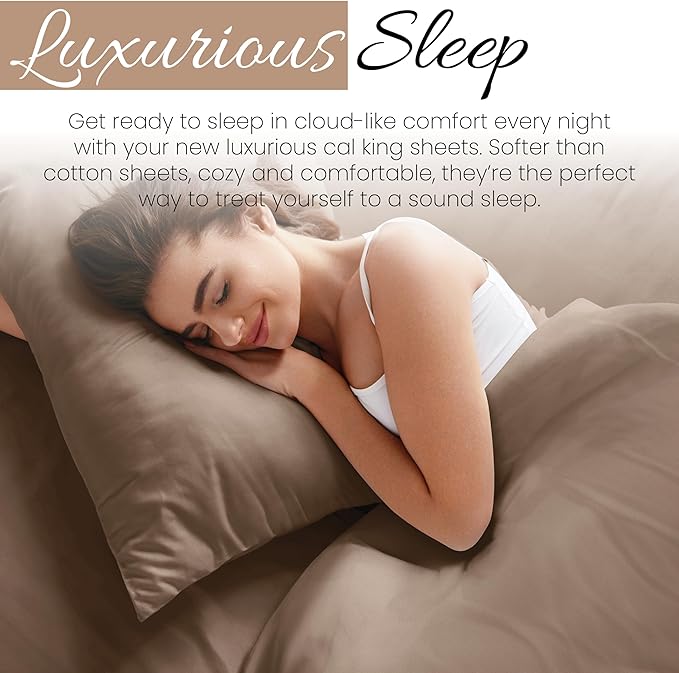 Linen Market Bed Sheets for California King Size Bed (Taupe) - Sleep Better Than Ever with These Soft and Cooling California King Sheets - Deep Pocket Fits 16" Thick Beds - 4 Piece Cal King Sheet Set