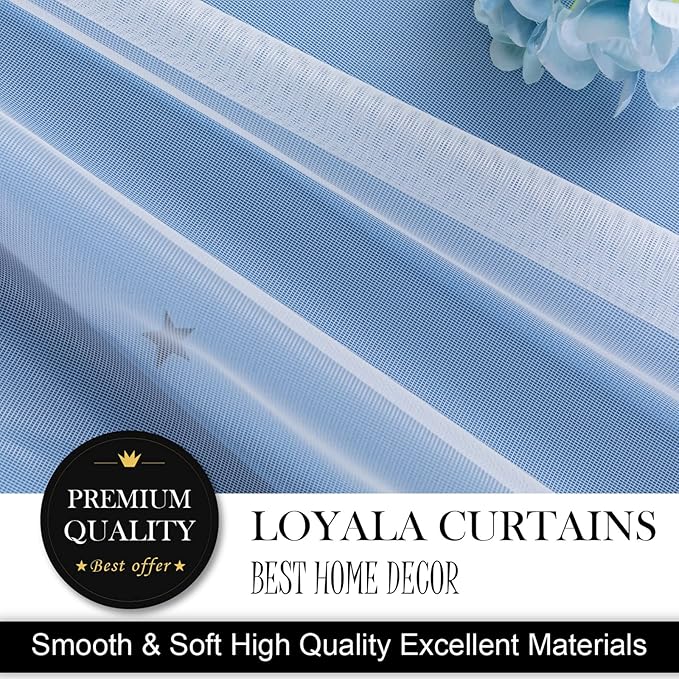 Star Double Layer Blackout Curtains for Bedroom, Kids - Cute, 96 Inches Long, 2 Panels Set, Blue, 42 X 96 Inches