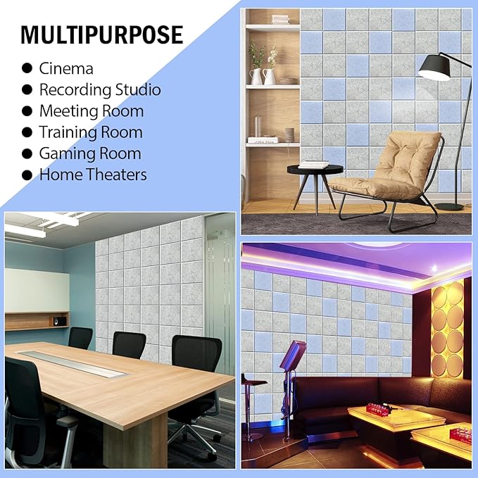 Sound Proof Panels Square Self-Adhesive, 12 Pieces High Density Acoustic Panel, 12" X 12" X 0.4" Stylish Sound Dampening Padding for Studio Recording Office Home(Sesame Black)