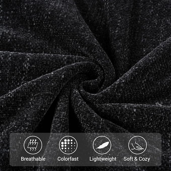 BATTILO HOME Black Throw Blanket for Couch, Bed, Sofa - Soft Cozy Chenille Throw with Fringe Tassels, Lightweight Chenille Knit Throw for Home Decor, 50"x60"