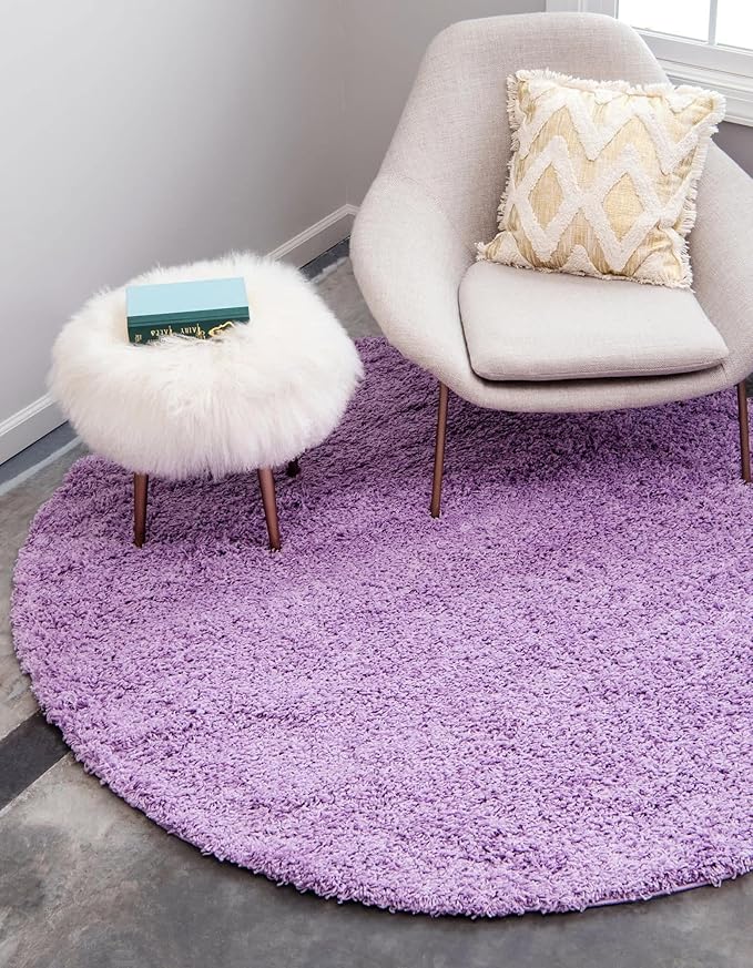 Unique Loom Solid Shag Collection Area Rug (6' 1" Round, Lilac)