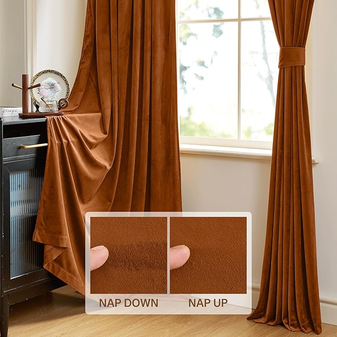 StangH Burnt Orange Velvet Curtains for Living Room Luxury Fall Holiday Home Decoration Room Darkening Thermal Insulated Panels for Sliding Door Theater Laundry, W52 x L102, 2 Panels