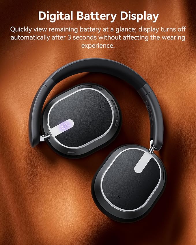 Active Noise Cancelling Headphones,120H Playtime Bluetooth 6.0 Wireless Headphones with Power Display & 6-Mic ENC Calls, 360° Spatial Audio Over Ear Headphones Foldable Headset for Travel Office Game