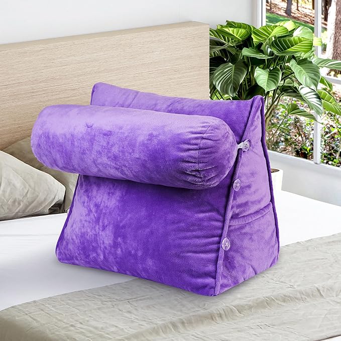 Cheer Collection Reading Wedge Pillow - Adjustable Wedge Reading Pillow with Neck Support, Hollow Fiber-Filled Backrest Pillow for Reading, Gaming, and TV Watching, Purple
