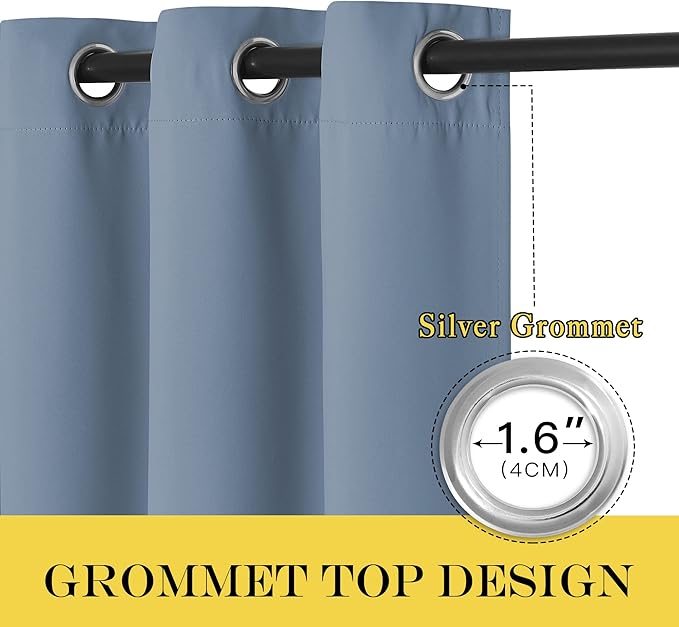 NICETOWN Sliding Door Window Treatment Blackout Patio Door Curtain Panels, Privacy Thermal Drapes for Bedroom Living Room Department with Grommet Top (Stone Blue, W66 x L110)
