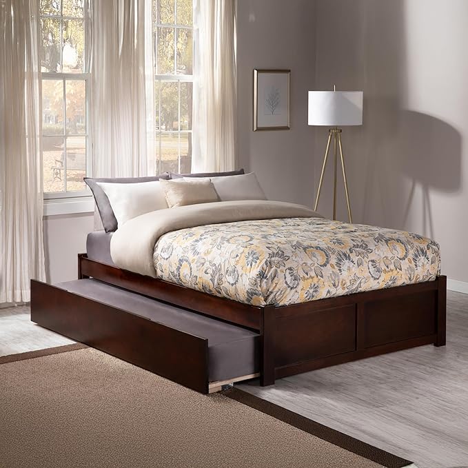AFI Concord Full Size Platform Bed with Footboard & Full Trundle in Walnut