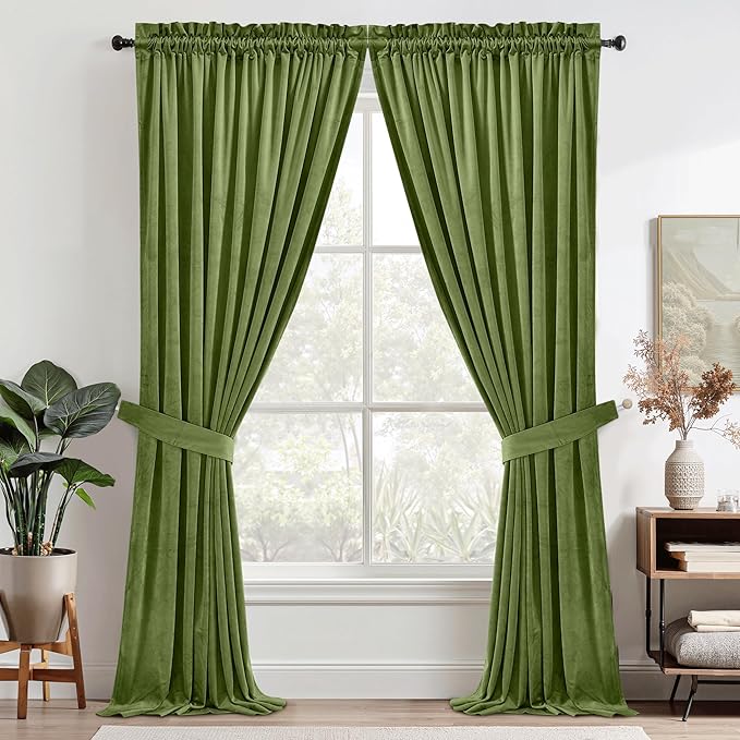 StangH Velvet Curtains 84 inches Long - Home Decor Grass Green Curtains Drapes for Living Room, Blackout Thermal Insulated Window Treatment for Dining Room Holiday Backdrop, W52 x L84, 2 Panels