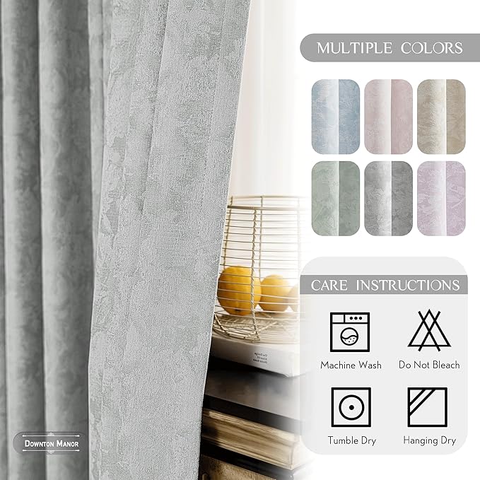 Beauoop Grey Floral Jacquard Blackout Curtains 72 Inches Long 2 Panels for Bedroom Living Room Gray Flower Chenille Room Darkening Thermal Insulated Soundproof Grommet Window Treatments Drapes, 52x72