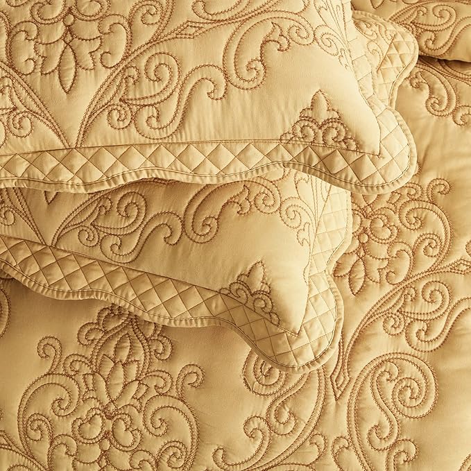 CHIXIN Microfiber Standard Pillow Shams Set of 2 - Decorative Quilted Pillow Covers - Honey-Gold - Size (20" x 26")