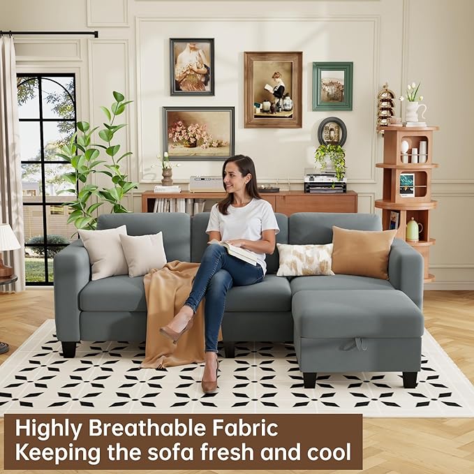 ZeeFu Sectional and Sofa Couches for Living Room - 78'' 3 Seater L-Shaped Modular Couch with Storage Ottoman - Modern Velevt Fabric Upholstered Sofa Set for Small Space Apartment Office