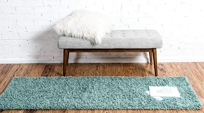 Unique Loom Solid Shag Collection Area Rug (2' 7" x 10' Runner Light Slate Blue)