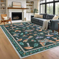 Mushroom 10x13 Area Rug for Living Room Washable Non Slip Forest Soft Low-Pile Stain Resistant Thin Large Throw Carpet for Bedroom Dining Room Office Black