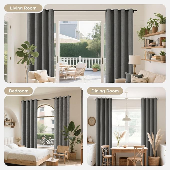 Joydeco Blackout Curtains 72 Inches Long 2 Panels Burg, Room Darkening Curtains for Bedroom, 100% Black Out Textured Thermal Drapes Privacy Protection 2 Panels Set(W52 x L72 Inch, Grey)