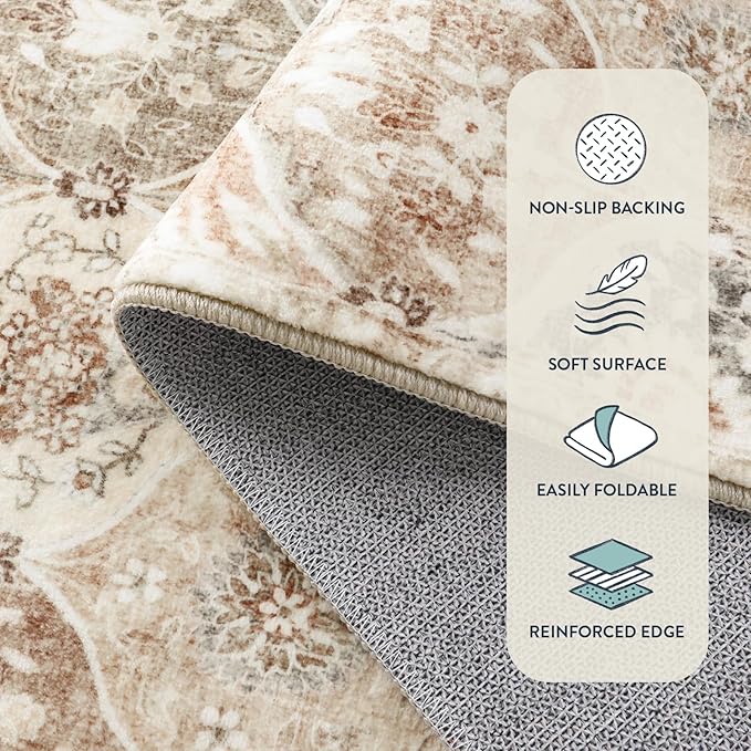 Lahome Moroccan Hallway Rug, 2'5''x8' Kitchen Runner Rugs Non Skid Washable Runners for Hallways, Ultra-Thin Oriental Carpet for Entryway Laundry Room Bedroom Bathroom, Khaki