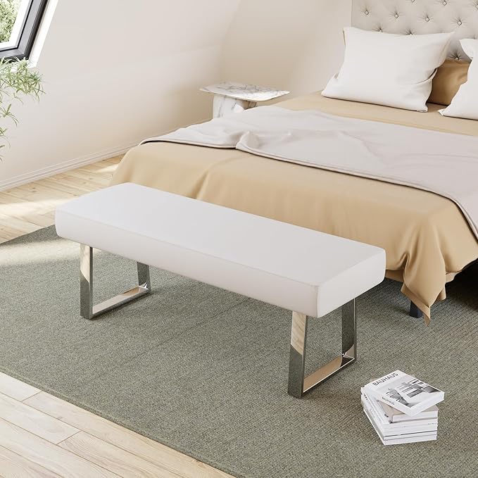 JIEXI Bedroom Bench Bed end upholstered Bench Indoor Corner Small Bench, with Metal Legs, for entryway Dining Room Kitchen and Living Room, Plant Bench, Footstool