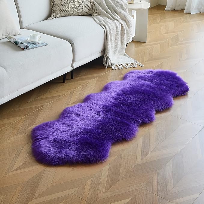 duduta Purple Faux Sheepskin Runner Rugs 2x6 ft, Fluffy Shag Bedroom Rug Fur Sofa Couch Covers Washable
