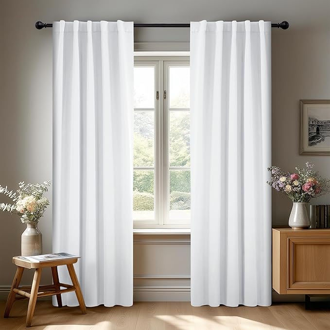 Deconovo Blackout Curtains, Thermal Insulated, W42 x L108 2 Panels, Back Tab, Machine Washable, Room-Darkening Drapes for Bedroom/Living Room Pure White