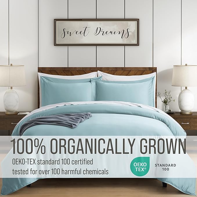 Bella Coterie Luxury Bamboo Viscose King Size Duvet Cover Set | 100% Organically Grown | Corner Ties | Ultra Soft | Cooling | Two Pillow Shams | 106 x 94 | No Insert [Coastal Blue]