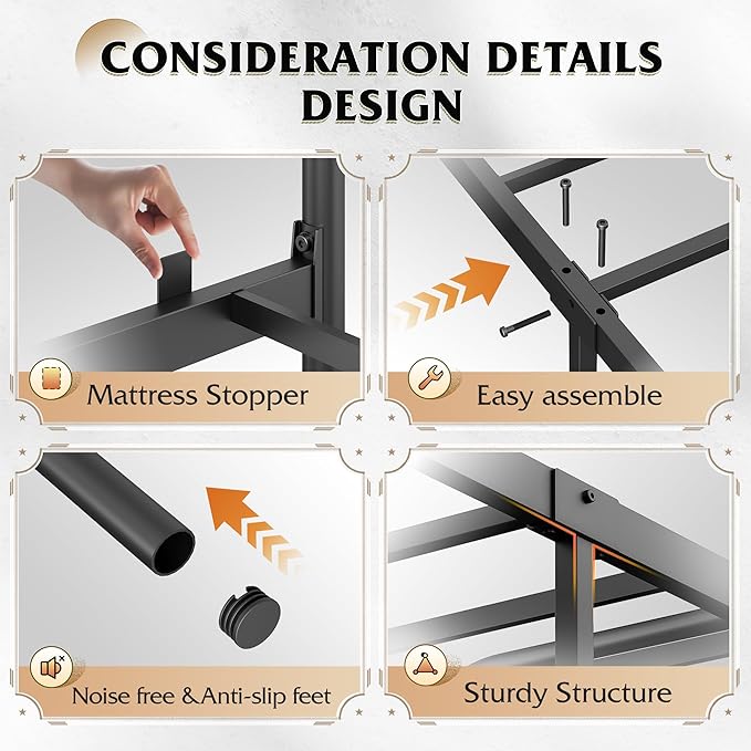 WLIVE Metal Platform Bed Frame, Full Size Bed Frame with Headboard, Bed Frames with LED Lights and Charging Station, 1500LBS Mattress Foundation, Under Bed Storage, No Box Spring Needed, Black