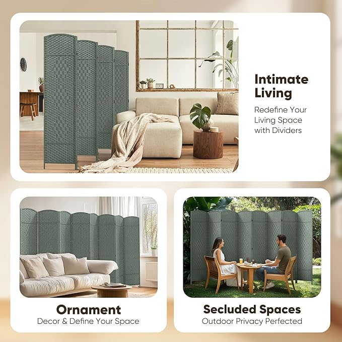JOSTYLE Room Divider 6ft. Tall Extra Wide Privacy Screen, Folding Privacy Screens with Diamond Double-Weave Room dividers and Freestanding Room Dividers Privacy Screens(Grey, 8-Panel)