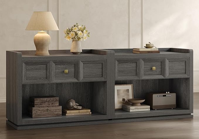 SICOTAS 31" Wide Nightstands Set of 2, Large Night Stands with Drawer, Oversized King Size Nightstand Bedside Table for Bedroom, Farmhouse End Side Table Set of 2 (Dark Grey Oak, 31-Inch)