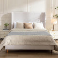 Queen Size Upholstered Bed Frame, Harper 54" Tall Headboard Platform Beds, Wingback Headboard Bedframes/No Box Spring Needed/Easy Assembly/Elegant Simplicit, Ivory Chenille