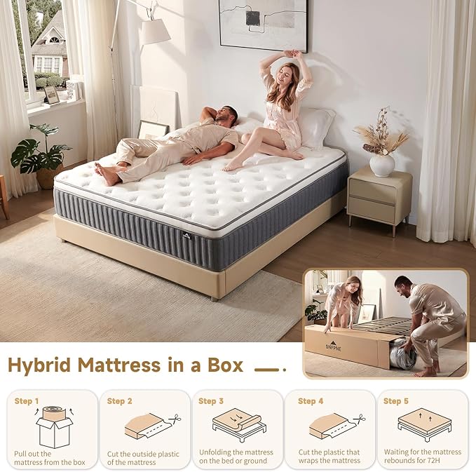 Full Size Mattress 12 Inch, Hybrid Memory Foam Mattress with Zoned Pocket Coils Support and Motion Isolation Design, Strengthen Edge Support,CertiPUR-US Certified, Medium Firm in a Box