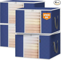 BALEINE 4 Pack Clothes Storage Bags, 24 Gallon Storage Containers with Reinforced Handle, Sturdy Zipper, Closet Organizer for Blanket, Comforter, Pillow, Bedding (Blue, 4 Pack)
