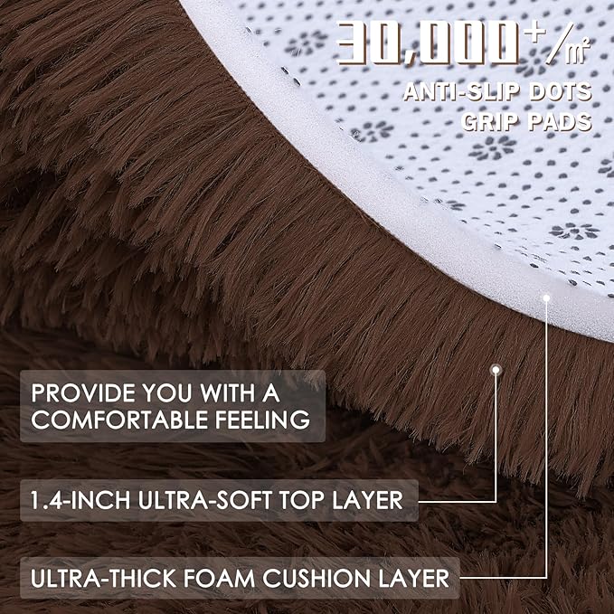 OLANLY 3x5 Machine Washable Small Bedside Rug, Soft Fluffy Shaggy Rugs for Living Room, Bedroom, Indoor Floor Carpet for Kids Girls and Boys, Preppy Dorms, Nursery, Home Decor Aesthetic, Coffee