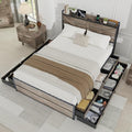 Queen Size Wooden Bed Frame with 12 Storage Drawers and Headboard, Farmhouse Platform Bed Frame with Charging Station, No Box Spring Needed, Stable and Solid, Noise Free. (Oak, Queen)