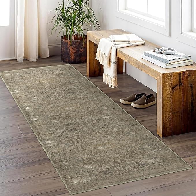 vivorug Runner Rug 2'x7' Vintage Washable Non-Slip Runners for Hallways Kitchen Entryway Laundry Room Carpet Hallway Runner Olive