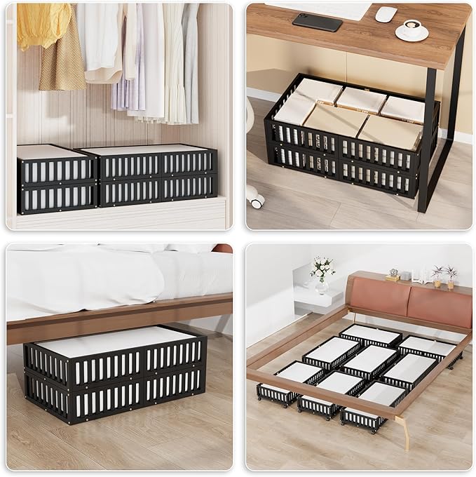 Bamboo Under Bed Storage with Wheels,Rolling Underbed Shoe Organizer Box for Shoes,Blankets,Toys,Clothes Container Space-Saving Bins for Bedroom,Closet,Dorm,Nursery