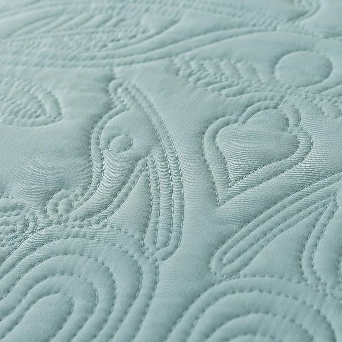 HoneiLife Quilt Set Queen Size - 3 Pieces Queen Quilt Bedding Set Microfiber Quilt Sets Lightweight Bedspreads Reversible Coverlets Retro Bed Cover Floral Bedding Set All Season Quilts-Sage Green