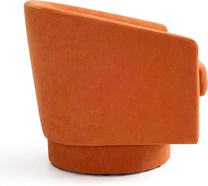 Swivel Barrel Accent Chair, Round Chenille Fabric Living Room Arm Chairs, Modern Upholstered Comfty Reading Nook Chairs for Bedroom, Small Club Armchair, Single Sofa Side Chair, Orange
