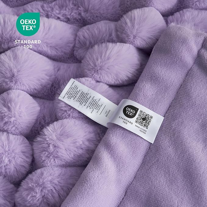 Cozy Bliss Faux Fur Throw Blanket for Couch, Cozy Warm Plush Striped Blanket for Sofa Bedroom Living Room, 108 * 90 Inches Lavender