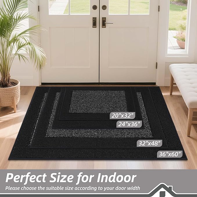BEQHAUSE Indoor Door Mat 24" x 36", Dirt Trapper Door Mats Non-Slip Entryway Rugs Washable, Resist Dirt Absorbent Welcome Mat, Low Profile Floor Mats for Front Back Door and Entryway, Black
