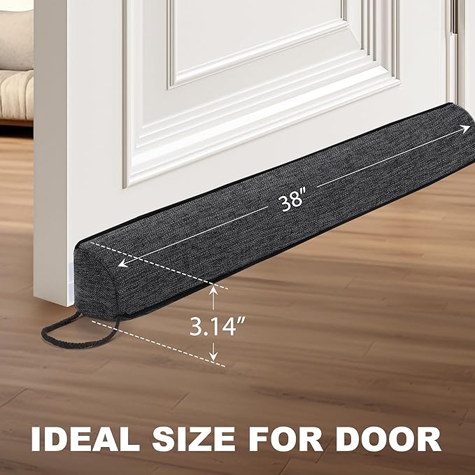 Door Draft Stopper Weighted Triangular Draft Stoppers for Bottom of Door 38" Underdoor Draft Blocker Seal Guard for Window Sill All-Season Gap Filler for Cold Air, Noise, and Light, Dark Grey