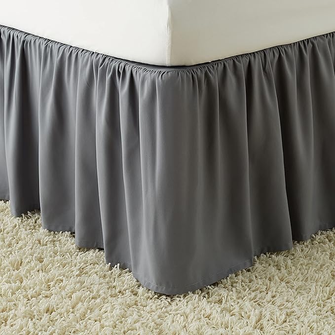 Amazon Basics Lightweight Ruffled Bed Skirt, Classic Style, Soft and Stylish 100% Microfiber with 16" Drop, Queen, Dark Grey, Solid (Pack of 8)