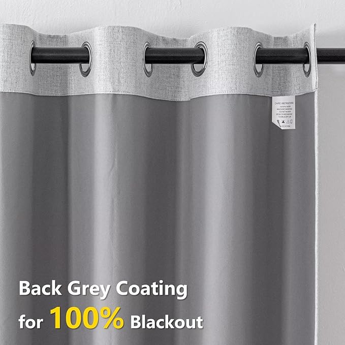 100% Blackout Curtains 72 Inch Length 2 Panels Set, Black Out Curtains for Living Room, Greyish White Thermal Insulated Grommet Drapes Bedroom Luxury Decor (52W × 72L inch, Greyish White)