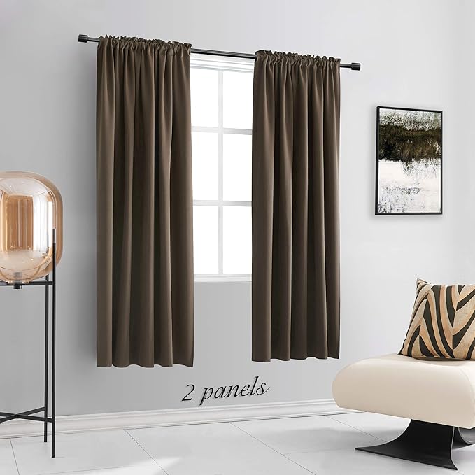 DONREN Chocolate Brown Blackout Curtains for Cafe - Soft Smooth Heavyweight Thermal Insulating Rod Pockets Drapes Panels for Living Room(52 by 63 Inch,2 Panels)