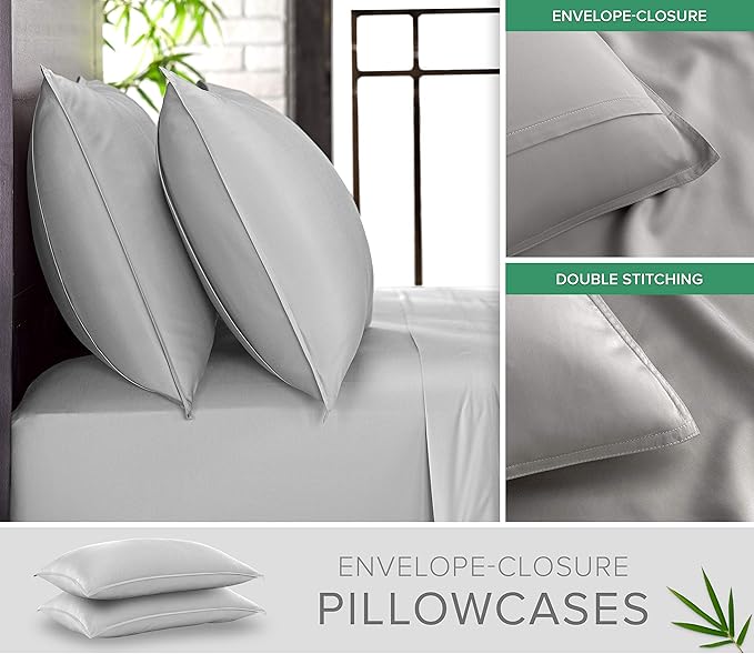 Pure Bamboo California King Sheets, Genuine 100% Organic Viscose Derived from Bamboo Bed Sheet Set, Soft & Cooling, Double Stitching, 2 Year Quality Promise (California King, Silver Pearl)