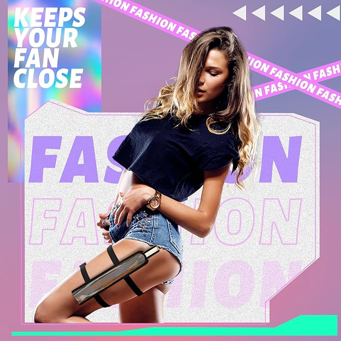 Summer Rave Fan Thigh Holster Rave Fan Holder Folding Hand Pouch Foldable Sleeves with Waist Belt for Thigh Party