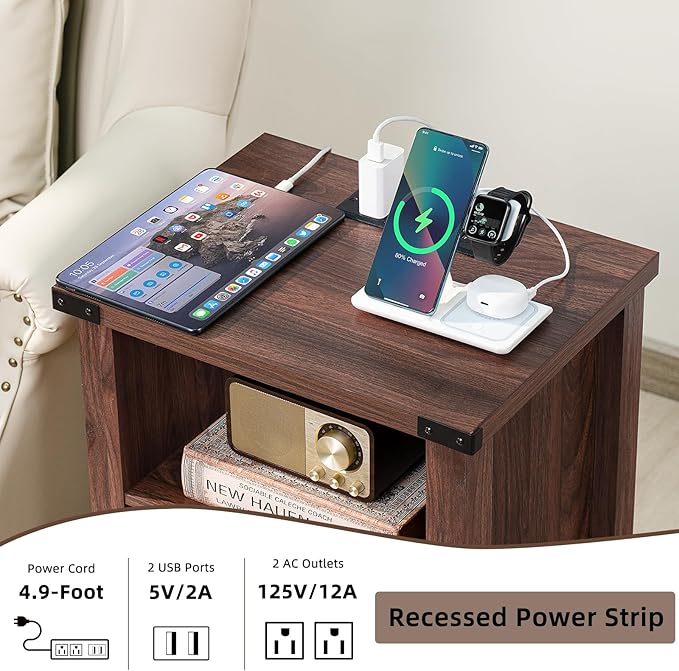 Joaxswe Night Stand Set of 2, 18 Inch Farmhouse Nightstand with with Charging Station and USB Port, Rustic Wood Bedside Table with Magnetic Door, Bed Side Tables for Bedroom, Brown Walnut