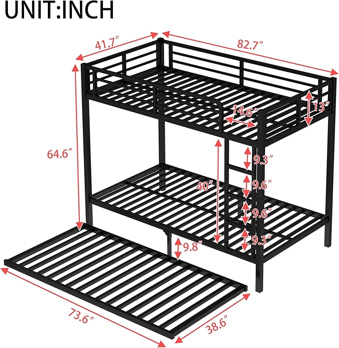 Upgraded Version Thicken Heavy Duty Metal Twin XL Bunk Bed with Twin Size Trundle, Modern Style Stronger Bunk Bed Frame for Adults, Easy Assembly (Twin XL)
