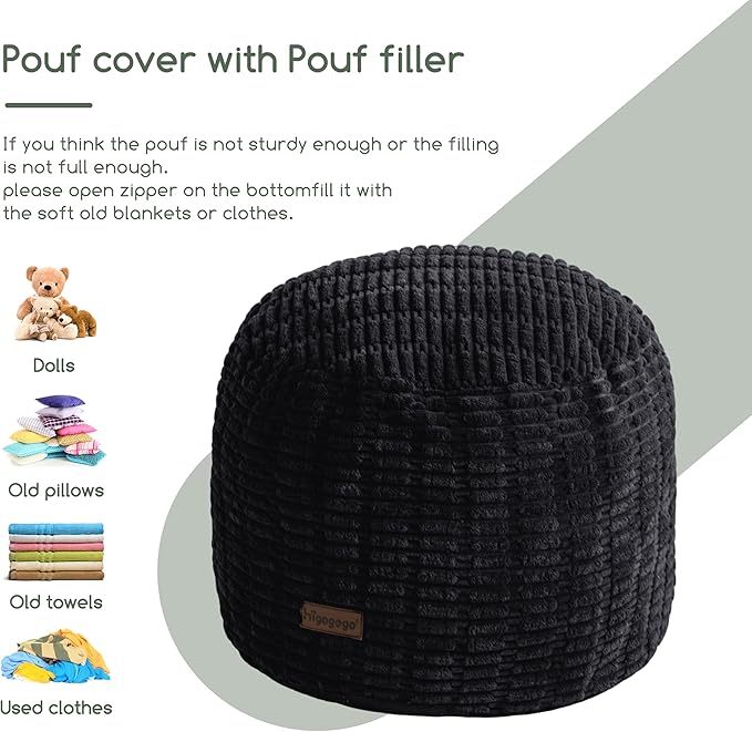 HIGOGOGO Pouf Ottoman Stuffed Round Modern Foam Filled Foot Rest Poufs for Living Room Chair Decorative 26 X 18 Inches Boho Relax Stool for Wedding Christmas Party, Black