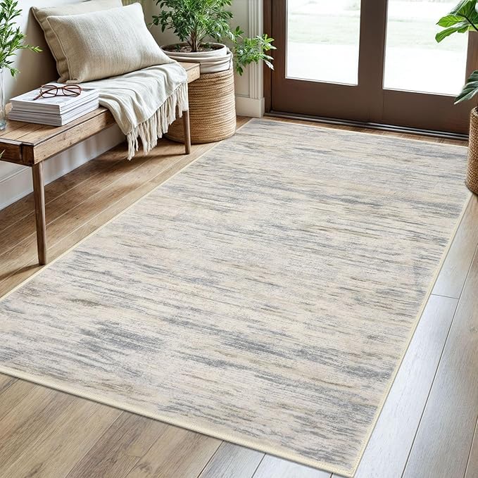 3x5 Modern Abstract Area Rug for Entryway, Gray Beige Neutral Multi Super Soft Washable Rug with Non-Slip, Low-Pile Door Mat Indoor for Living Room Bedroom, Carpet with Non-Shedding