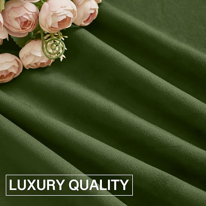 StangH Moss Green Curtains for Living Room Cozy Thermal Insulated Privacy Drapes for Bedroom, Soft Velvet Noise Reducing Curtains Christmas Decor, W52 x L100, 2 Panels