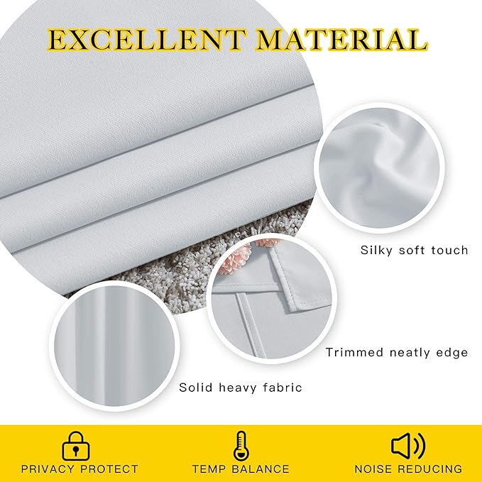 NICETOWN Room Darkening Curtains for Living Room - Easy Care Solid Thermal Insulated Silver Grommet Light Blocking for Bedroom (2 Panels, 46 by 63, Greyish White)